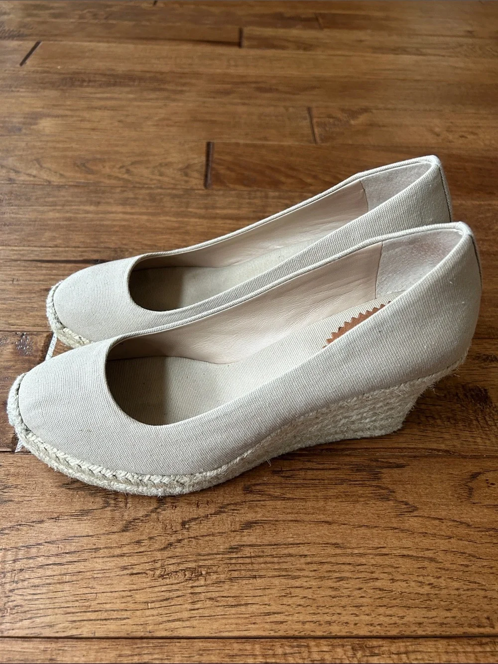 J. Crew Seville Espadrille Wedge Heels Neutral Tan Canvas Size 9.5